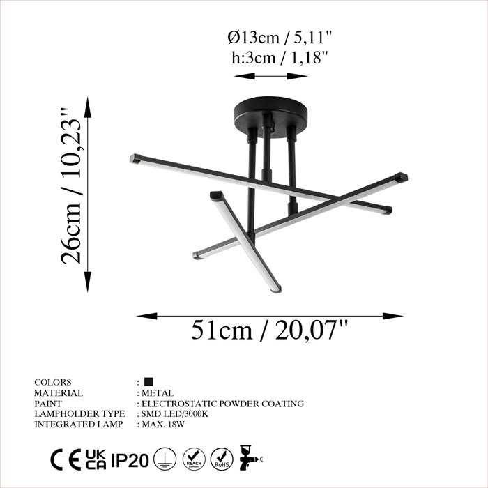 Opviq Ledflower-13649 Lámpara de Araña Negra de Metal Opviq Ledflower-13649 Lámpara de Araña Negra de Metal